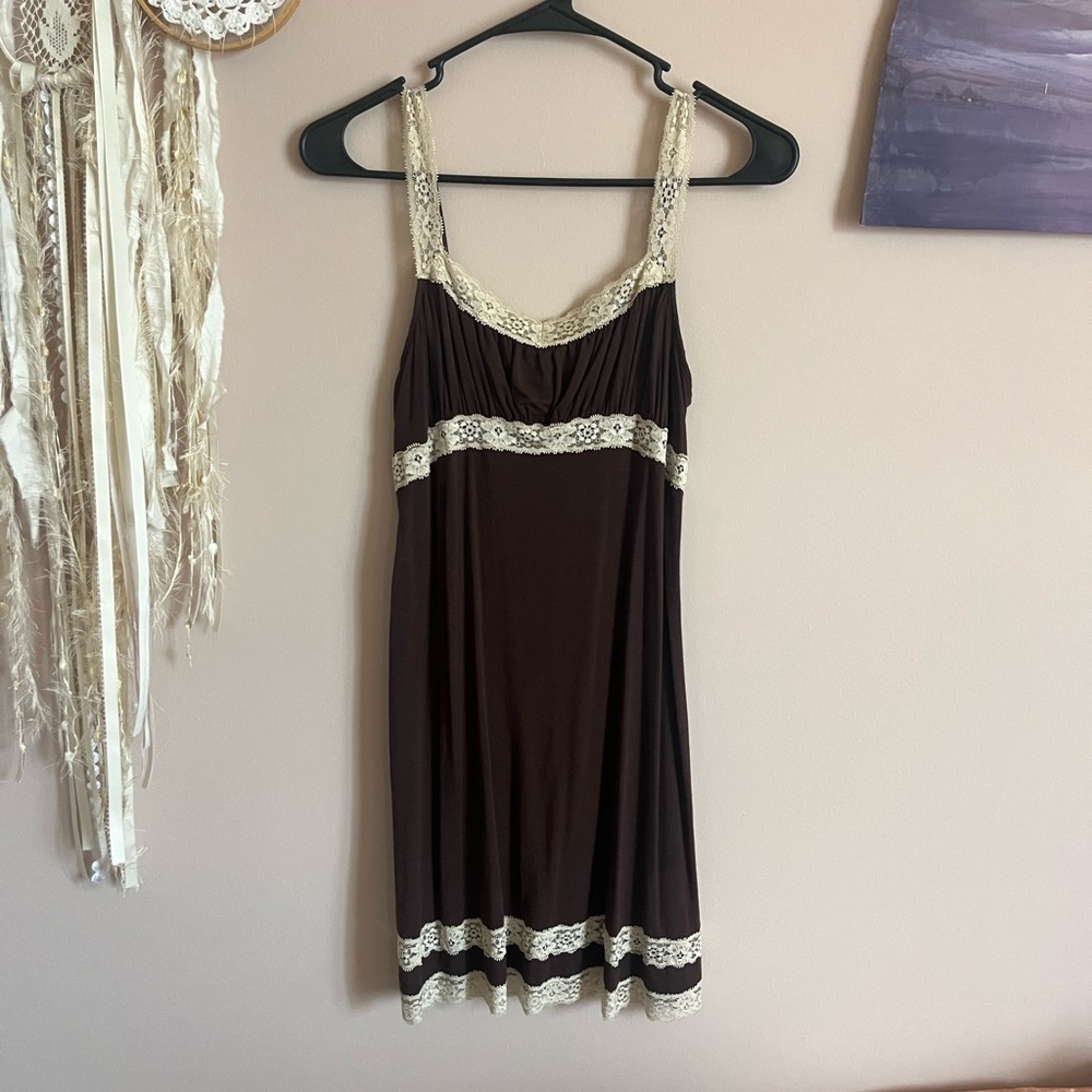 Morgan Taylor Brown Chemise with Cream Lace